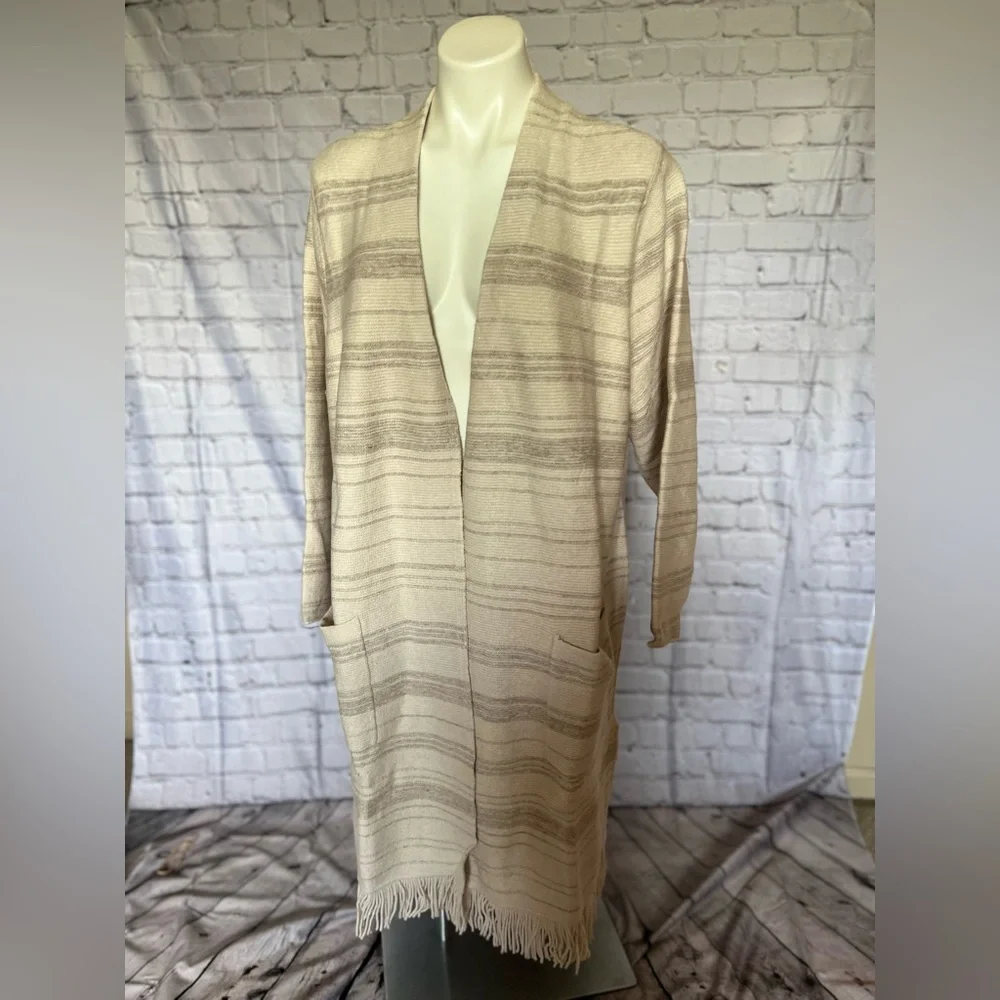Pure Jill Textured-Stripes Fringed-Hem Cardi